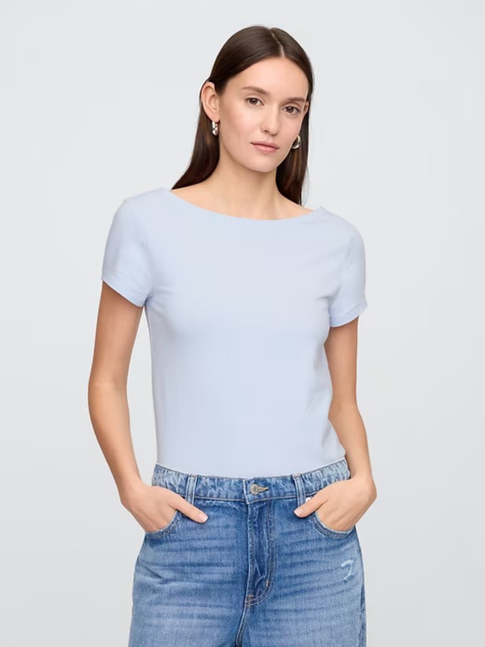 Gap  Factory Boatneck Open-Back T-Shirt Blue XXL